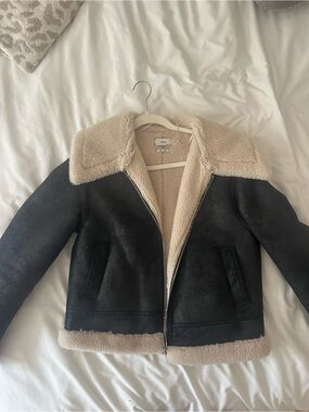 Mango Faux Shearling and Suede Jacket - Black/Tan